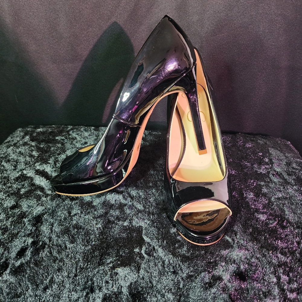 Jessica Simpson Black Size 8.5 Patent Leather Open Toe Heels